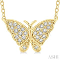 1/10 Ctw Butterfly Petite Round Cut Diamond FAshion Pendant With Chain in 10K Yellow Gold