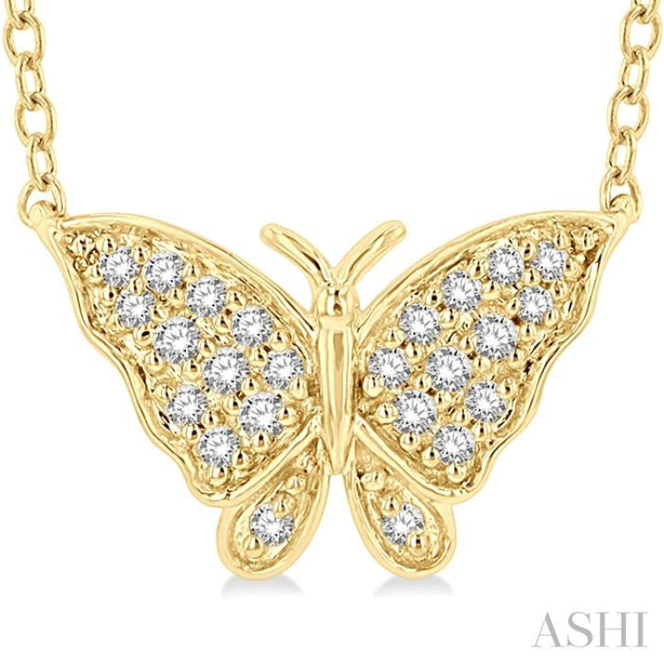 1/10 Ctw Butterfly Petite Round Cut Diamond FAshion Pendant With Chain in 10K Yellow Gold