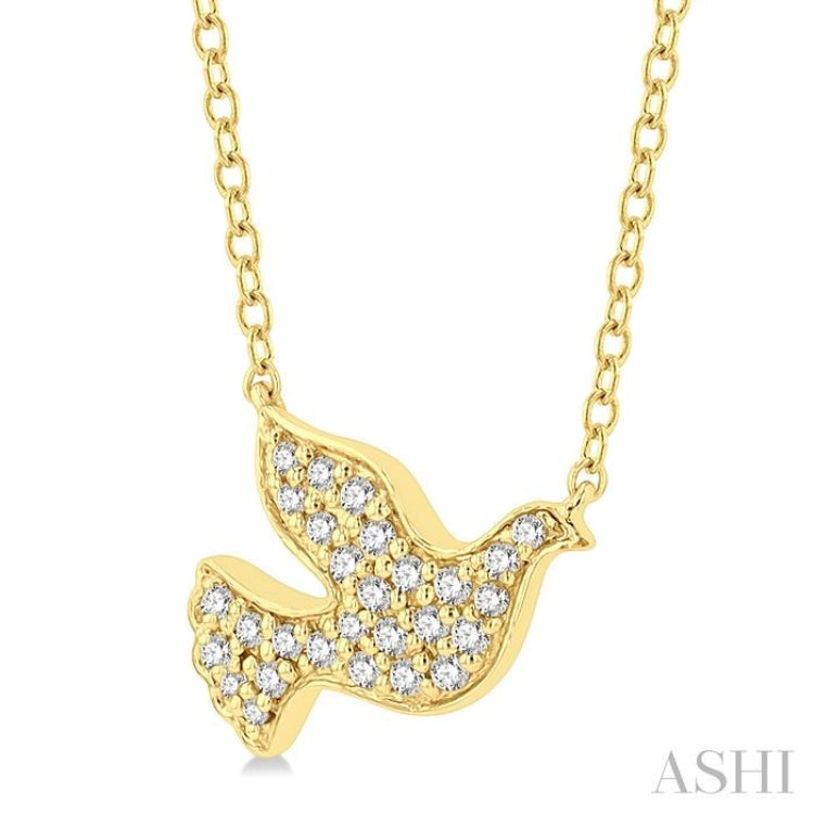 1/8 Ctw Dove Symbol Petite Round Cut Diamond FAshion Pendant With Chain in 10K Yellow Gold