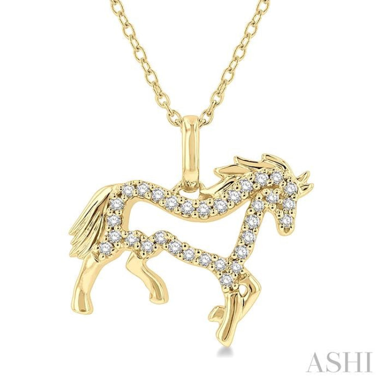 1/8 Ctw Horse Symbol Petite Round Cut Diamond FAshion Pendant With Chain in 10K Yellow Gold