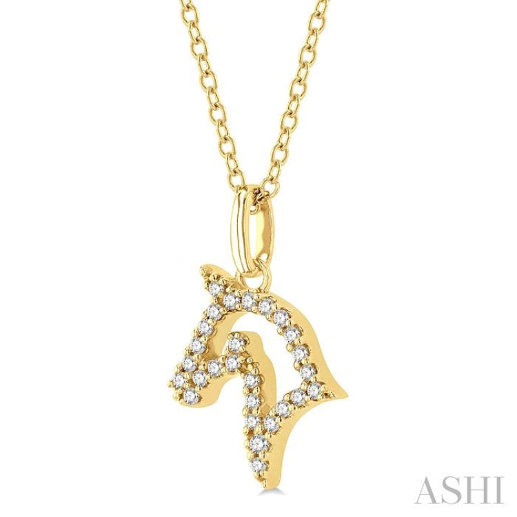 1/10 Ctw Horse Head Petite Round Cut Diamond FAshion Pendant With Chain in 10K Yellow Gold