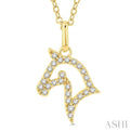 1/10 Ctw Horse Head Petite Round Cut Diamond FAshion Pendant With Chain in 10K Yellow Gold