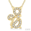 1/10 Ctw Cat Motif Petite Round Cut Diamond FAshion Pendant With Chain in 10K Yellow Gold