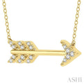 1/10 Ctw Arrow Petite Round Cut Diamond FAshion Pendant With Chain in 10K Yellow Gold