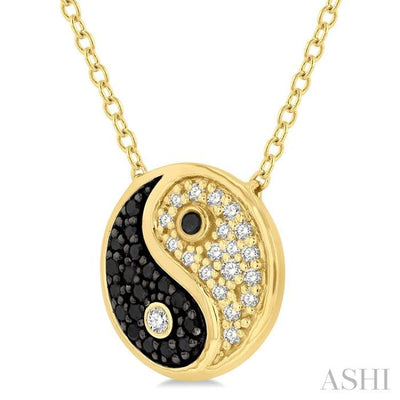 1/6 Ctw Tao Yin Yang Petite White & Black Round Cut Diamond FAshion Pendant With Chain in 10K Yellow Gold