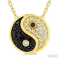 1/6 Ctw Tao Yin Yang Petite White & Black Round Cut Diamond FAshion Pendant With Chain in 10K Yellow Gold