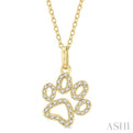 1/6 Ctw Open Dog Paw Petite Round Cut Diamond FAshion Pendant With Chain in 10K Yellow Gold