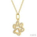 1/6 Ctw Open Dog Paw Petite Round Cut Diamond FAshion Pendant With Chain in 10K Yellow Gold