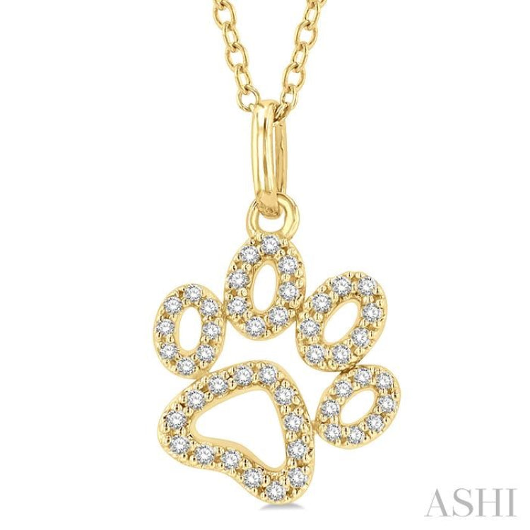 1/6 Ctw Open Dog Paw Petite Round Cut Diamond FAshion Pendant With Chain in 10K Yellow Gold