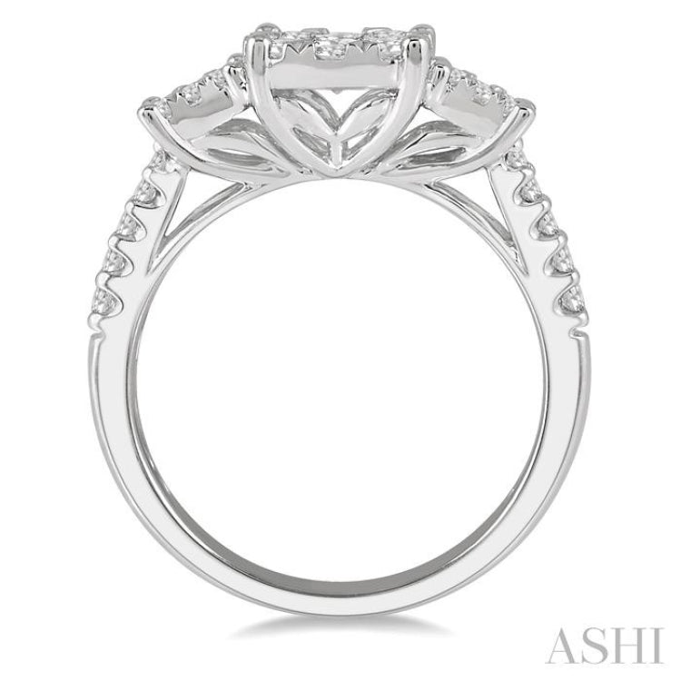 1 1/10 Ctw Triple Circle Round Cut Lovebright Diamond Ring in 14K White Gold