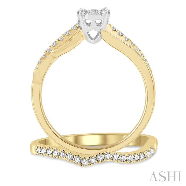 1/2 ctw Lovebright Diamond Wedding Set With 1/3 ctw Circular Mount Engagement Ring and 1/6 ctw Chevron Wedding Band in 14K Yellow and White Gold