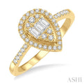 3/8 ctw Pear Shape Fusion Baguette and Round Cut Diamond Fashion Ring in 14K Yellow Gold