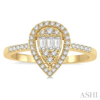 3/8 ctw Pear Shape Fusion Baguette and Round Cut Diamond Fashion Ring in 14K Yellow Gold