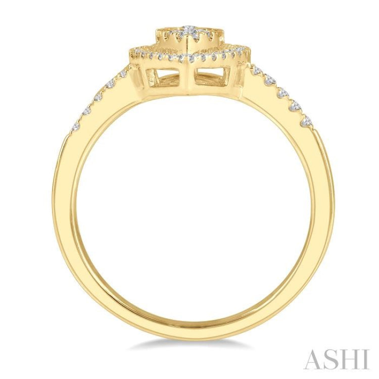 3/8 ctw Pear Shape Fusion Baguette and Round Cut Diamond Fashion Ring in 14K Yellow Gold