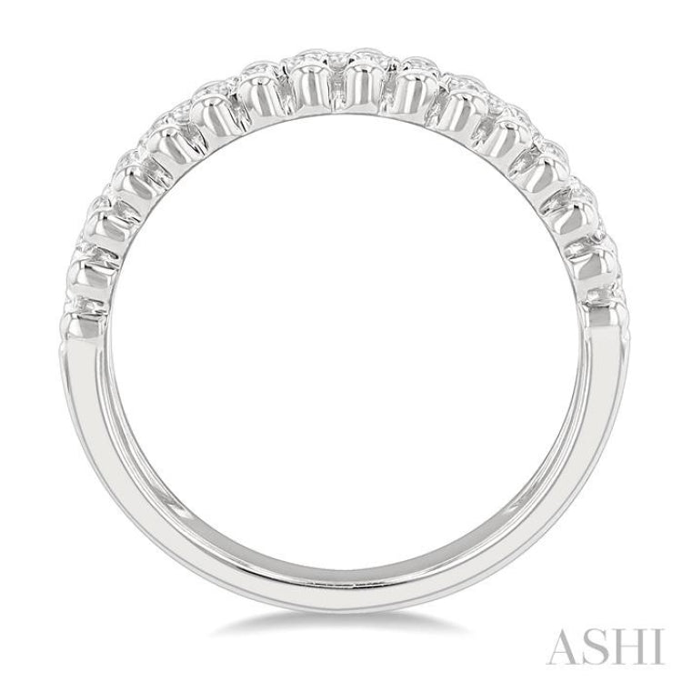 1/5 ctw Ball Bead Border Round Cut Diamond FAshion Band in 14K White Gold