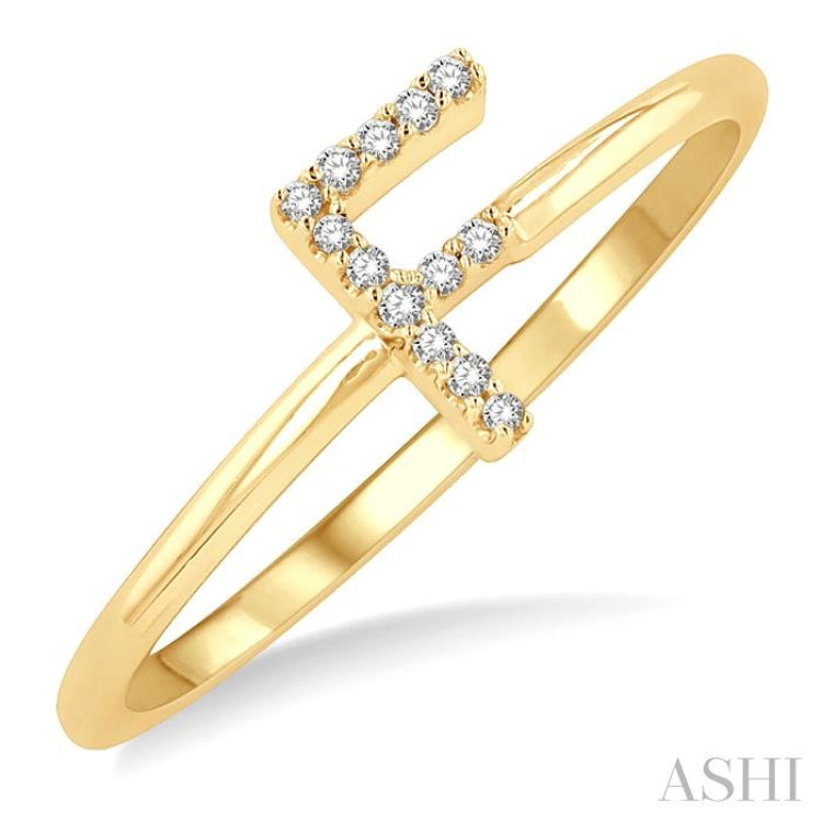 1/20 Ctw Initial 'F' Round Cut Diamond FAshion Ring in 10K Yellow Gold