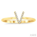 1/20 Ctw Initial 'V' Round Cut Diamond FAshion Ring in 10K Yellow Gold