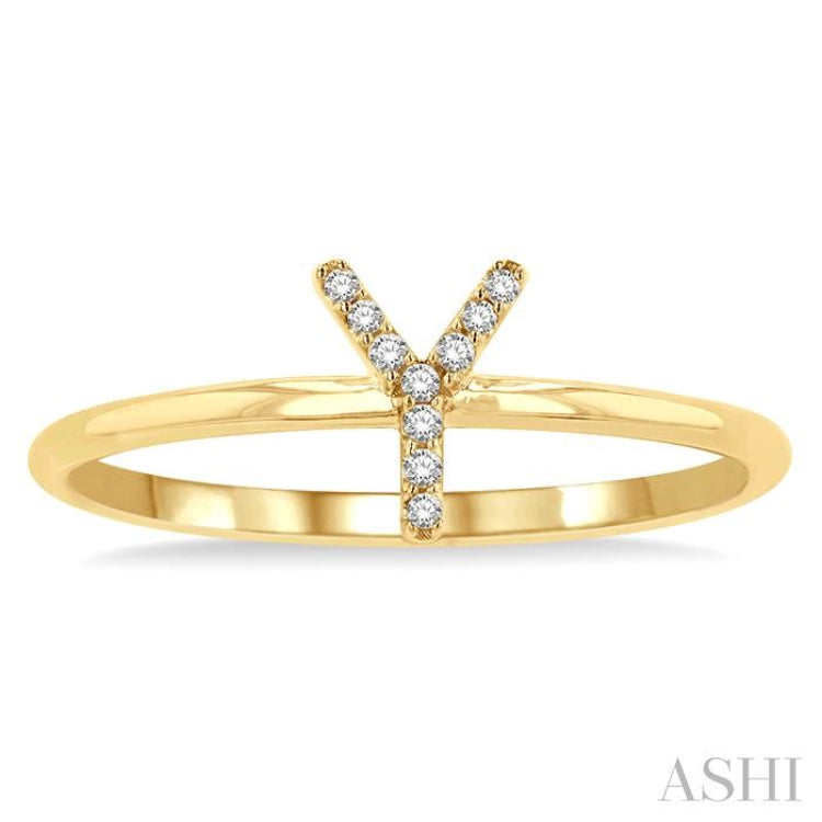 1/20 Ctw Initial 'Y' Round Cut Diamond Fashion Ring in 10K Yellow Gold