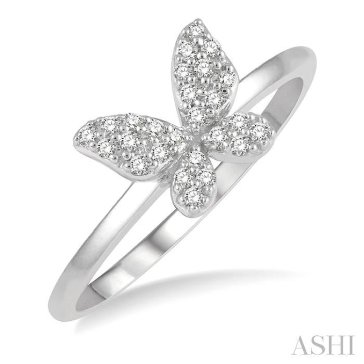 1/6 Ctw Butterfly Motif Round Cut Diamond Petite FAshion Ring in 14K White Gold