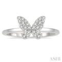 1/6 Ctw Butterfly Motif Round Cut Diamond Petite FAshion Ring in 14K White Gold