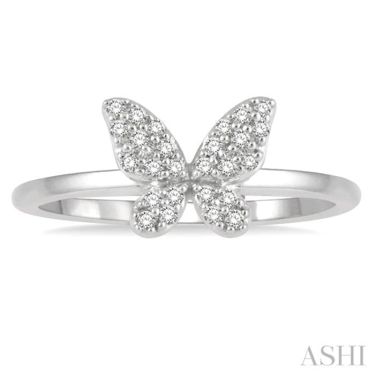 1/6 Ctw Butterfly Motif Round Cut Diamond Petite FAshion Ring in 14K White Gold