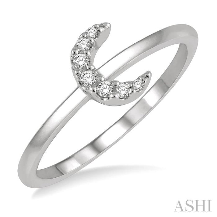 1/20 Ctw Crescent Round Cut Diamond Petite Fashion Ring in 10K White Gold