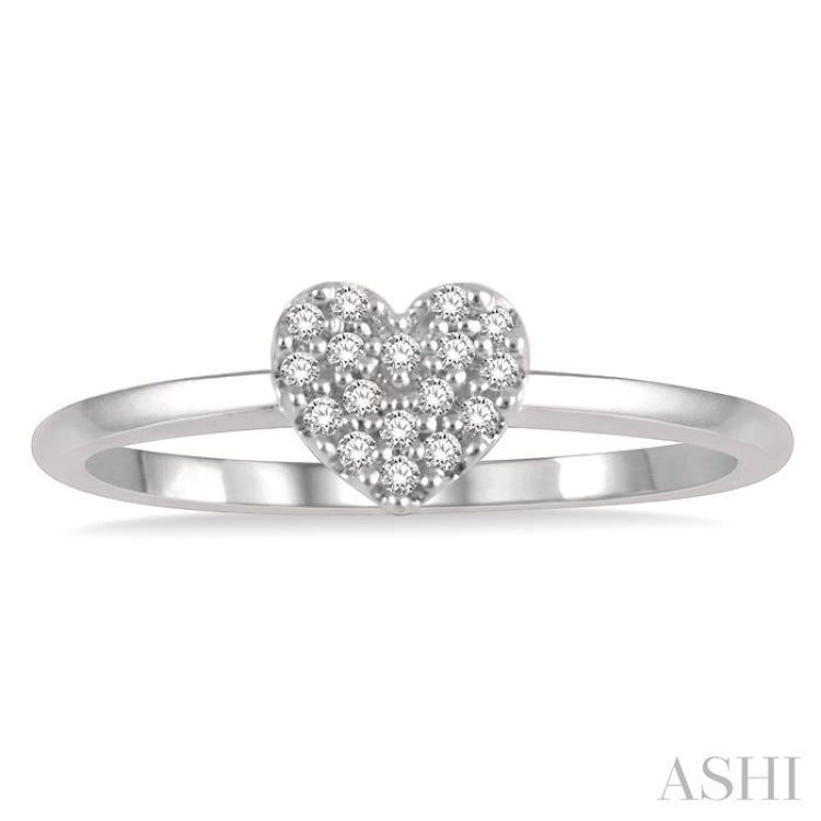 1/10 Ctw Heart Charm Round Cut Diamond Petite FAshion Ring in 14K White Gold