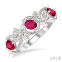 1/20 ctw Entwined Open Lattice 4x3MM Oval Cut Ruby and Round Cut Diamond Precious Wedding Band in 14K White Gold