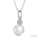 1/50 ctw Petite 6X6 MM Cultured Pearl and Round Cut Diamond Fashion Pendant With Chain in 10K White Gold