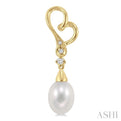 8x6MM Cultured Pearls and 1/20 Ctw Round Cut Diamond Earrings in 10K Yellow Gold