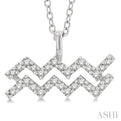 1/10 Ctw Aquarius Round Cut Diamond Zodiac Pendant With Chain in 14K White Gold