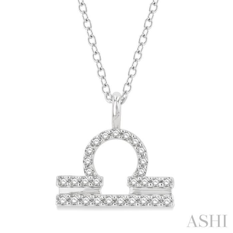 1/8 Ctw Libra Round Cut Diamond Zodiac Pendant With Chain in 14K White Gold