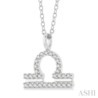 1/8 Ctw Libra Round Cut Diamond Zodiac Pendant With Chain in 14K White Gold