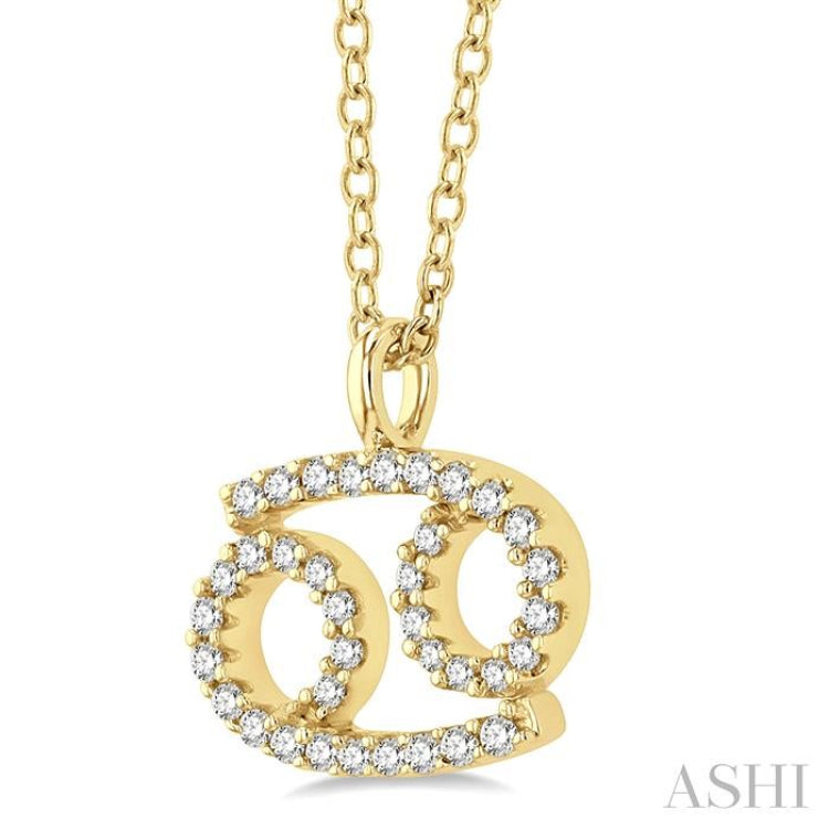 1/8 Ctw Cancer Round Cut Diamond Zodiac Pendant With Chain in 14K Yellow Gold