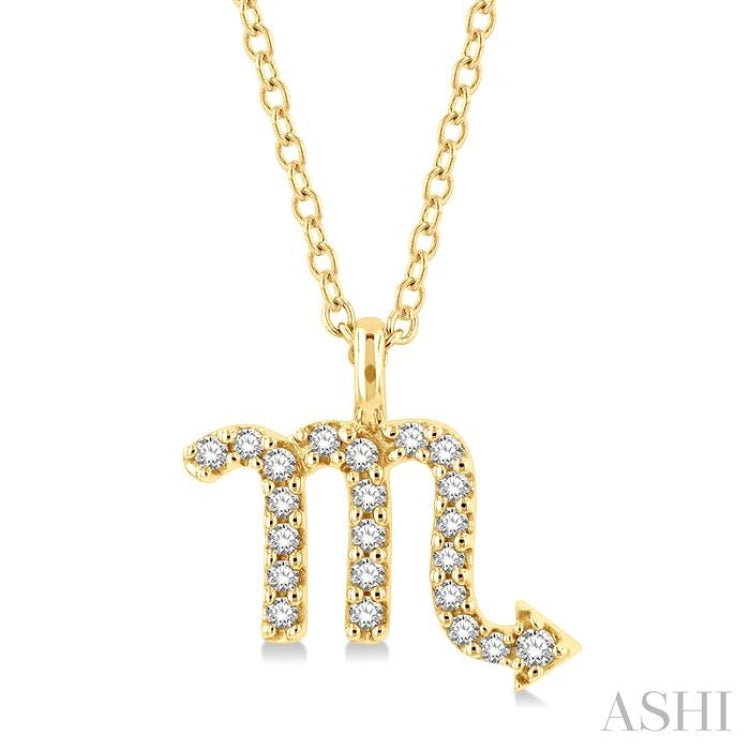 1/10 Ctw Scorpio Round Cut Diamond Zodiac Pendant With Chain in 14K Yellow Gold