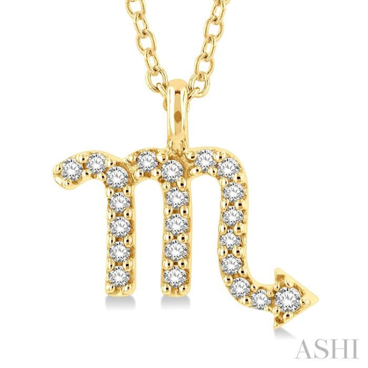 1/10 Ctw Scorpio Round Cut Diamond Zodiac Pendant With Chain in 14K Yellow Gold