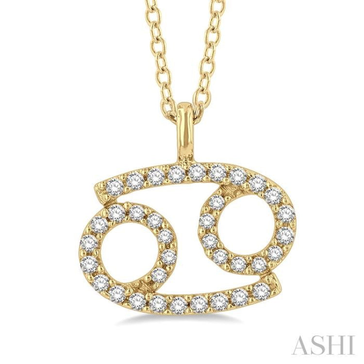 1/8 Ctw Cancer Round Cut Diamond Zodiac Pendant With Chain in 10K Yellow Gold