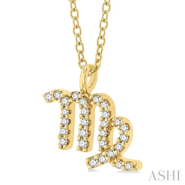 1/8 Ctw Virgo Round Cut Diamond Zodiac Pendant With Chain in 10K Yellow Gold