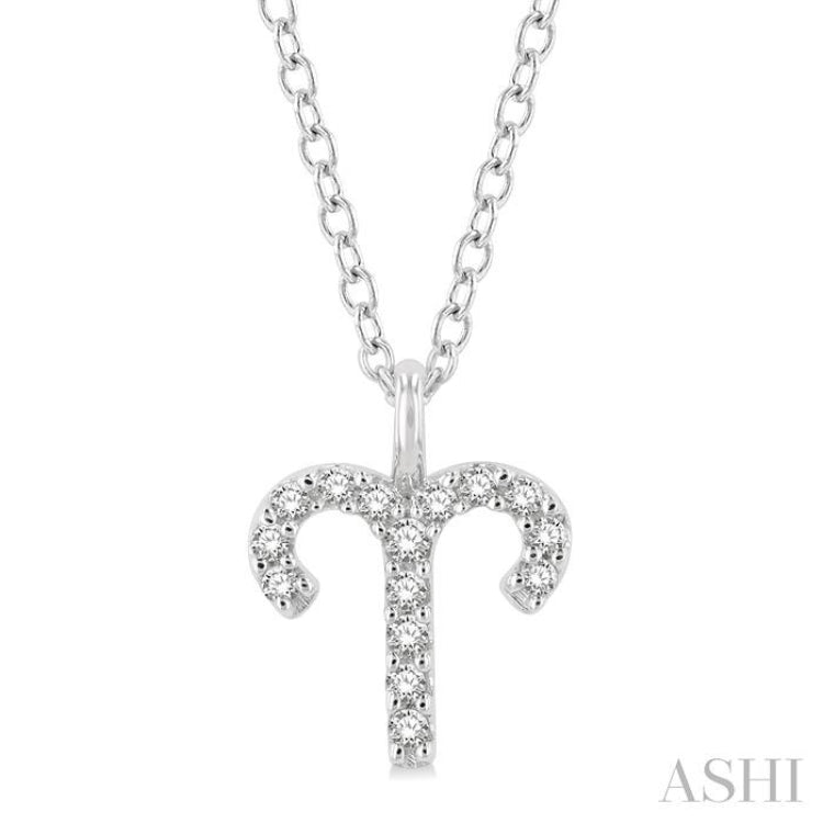 1/10 Ctw Aries Round Cut Diamond Zodiac Pendant With Chain in 14K White Gold