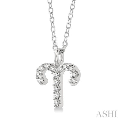 1/10 Ctw Aries Round Cut Diamond Zodiac Pendant With Chain in 14K White Gold