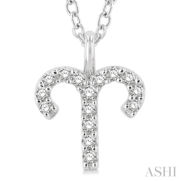 1/10 Ctw Aries Round Cut Diamond Zodiac Pendant With Chain in 14K White Gold