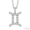 1/10 Ctw Gemini Round Cut Diamond Zodiac Pendant With Chain in 14K White Gold