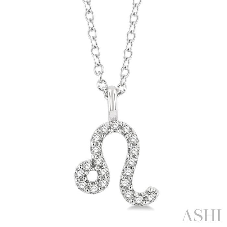 1/10 Ctw Leo Round Cut Diamond Zodiac Pendant With Chain in 14K White Gold