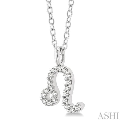 1/10 Ctw Leo Round Cut Diamond Zodiac Pendant With Chain in 14K White Gold