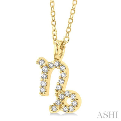 1/10 Ctw Capricorn Round Cut Diamond Zodiac Pendant With Chain in 14K Yellow Gold