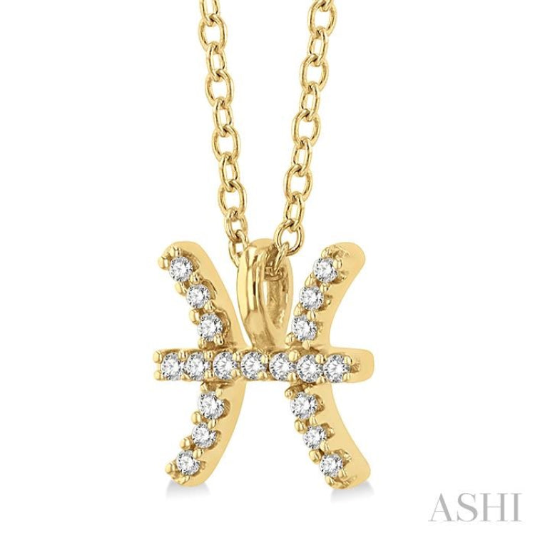 1/20 Ctw Pisces Round Cut Diamond Zodiac Pendant With Chain in 14K Yellow Gold