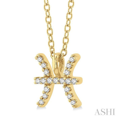 1/20 Ctw Pisces Round Cut Diamond Zodiac Pendant With Chain in 10K Yellow Gold