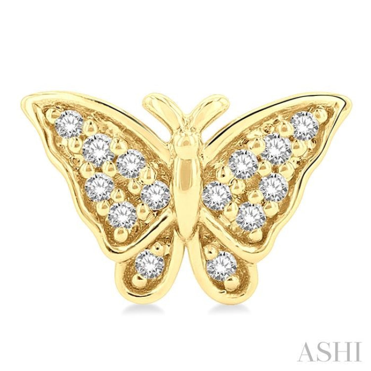 1/10 ctw Petite Butterfly Round Cut Diamond Fashion Stud Earring in 10K Yellow Gold