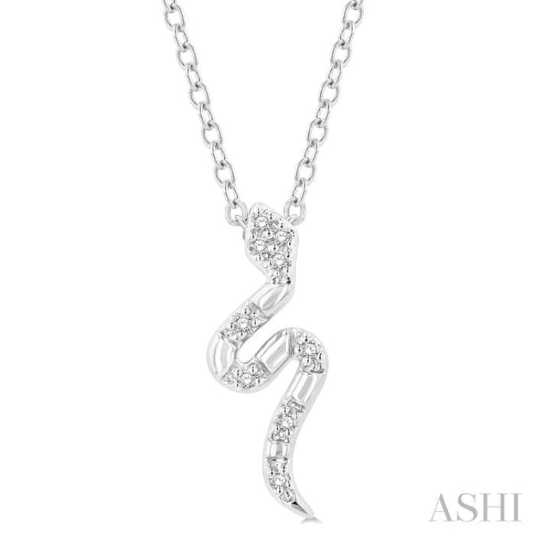 1/20 Ctw Snake Petite Round Cut Diamond FAshion Pendant With Chain in 10K White Gold