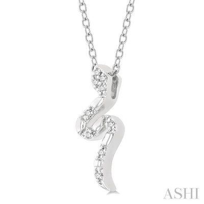 1/20 Ctw Snake Petite Round Cut Diamond FAshion Pendant With Chain in 10K White Gold